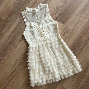 FREE PEOPLE cream pleated ruffle dress